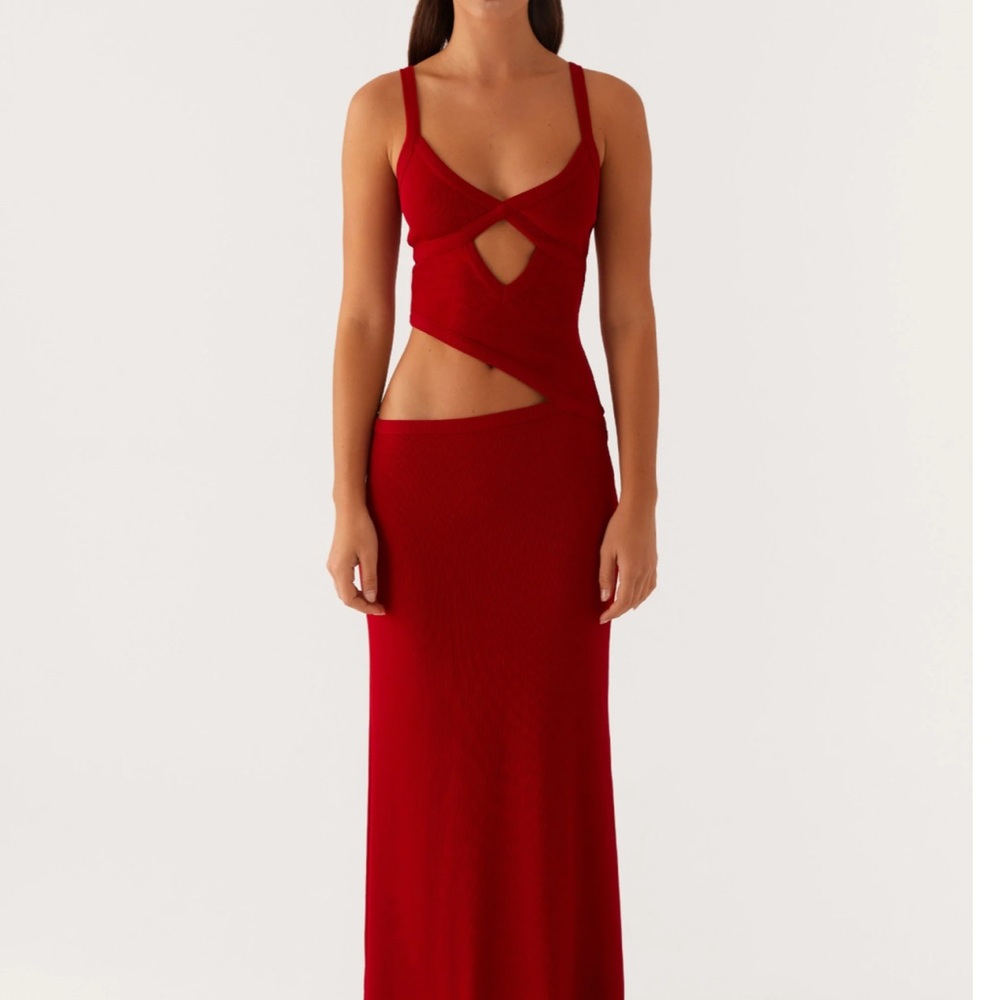 Red Cutout Maxi Dress - Pepper Mayo
